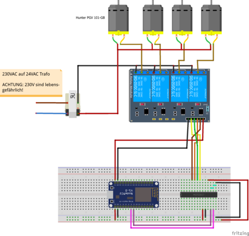 Schaltplan mit Multiplexer, für 4 Ventile